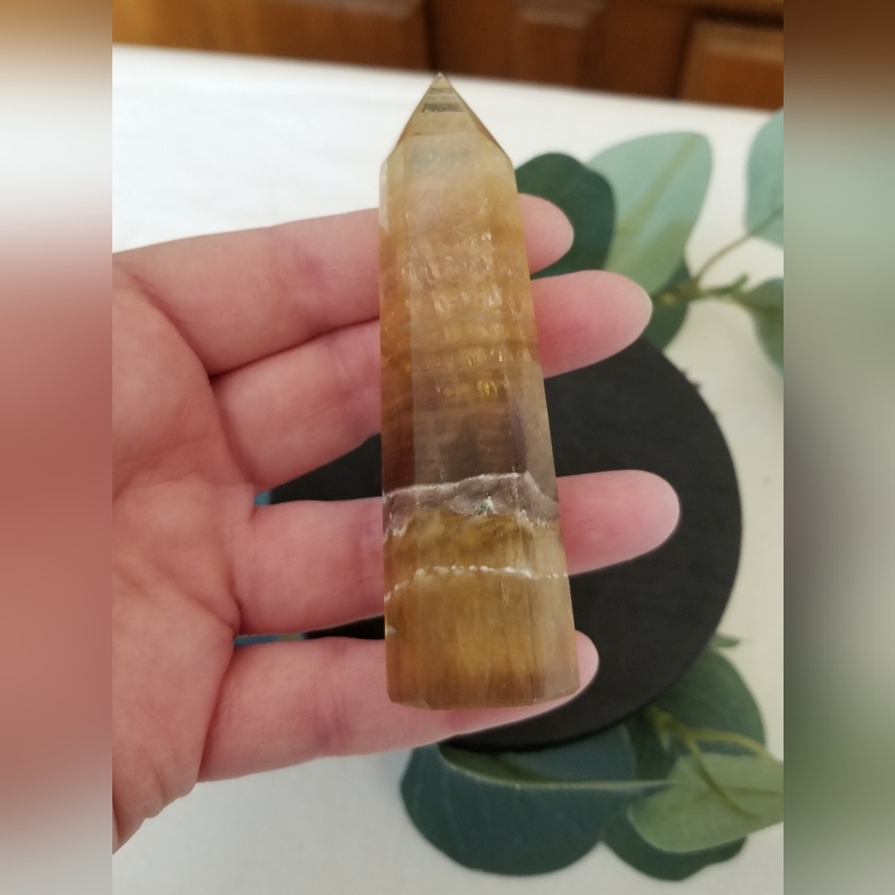 3" Tall Banded Yellow Fluorite Tower - Picture 3 of 3